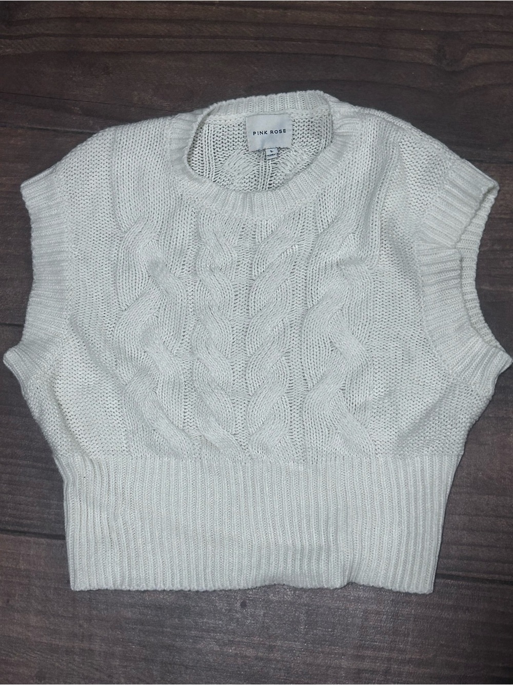 Pink Rose Cream Cable Knit Sleeveless Sweater